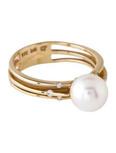 Pre-owned Ring 14k Pearl & Diamond Cocktail  In Multi