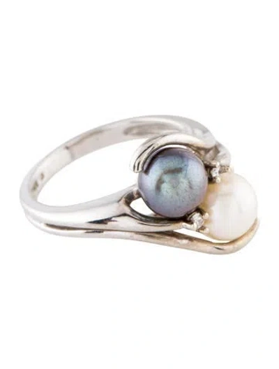 Pre-owned Ring 14k Pearl & Diamond Cocktail  In Multi