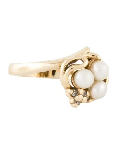 Pre-owned Ring 14k Pearl & Diamond Cocktail  In Multi