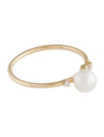 Pre-owned Ring 14k Pearl & Diamond Cocktail  In Multi