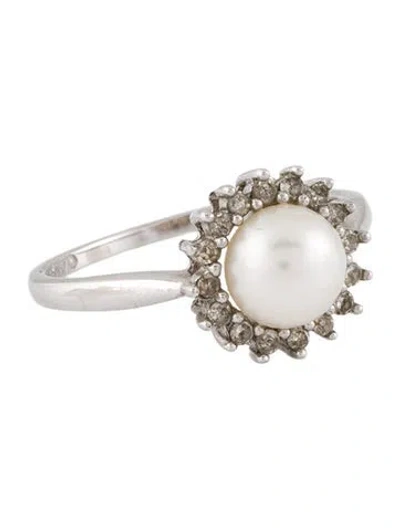 Pre-owned Ring 14k Pearl & Diamond Cocktail  In Multi