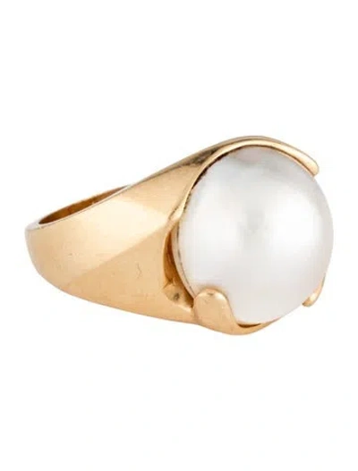 Pre-owned Ring 14k Pearl & Diamond Cocktail  In Multi