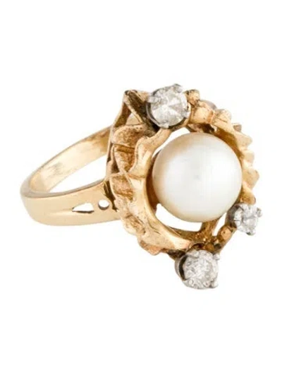 Pre-owned Ring 14k Pearl & Diamond Cocktail  In Multi