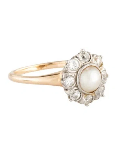 Pre-owned Ring 14k Pearl & Diamond Cocktail  In Multicolor