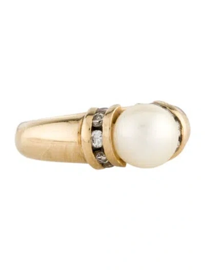 Pre-owned Ring 14k Pearl & Diamond Cocktail  In Multicolor