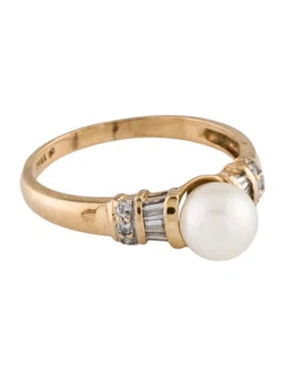 Pre-owned Ring 14k Pearl & Diamond Cocktail  In Multicolor