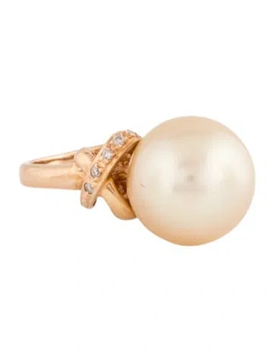 Pre-owned Ring 14k Pearl & Diamond Cocktail  In Multicolor