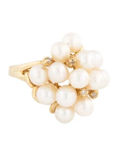 Pre-owned Ring 14k Pearl & Diamond Cocktail  In Multicolor