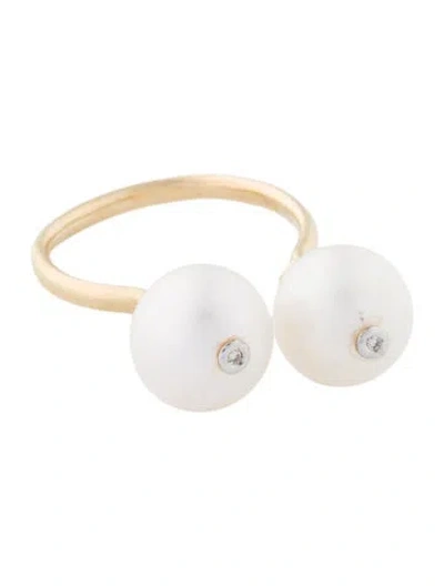 Pre-owned Ring 14k Pearl & Diamond Open Cocktail  In Multi