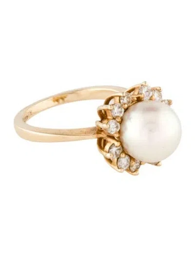 Pre-owned Ring 14k Pearl & Diamond  In Multi