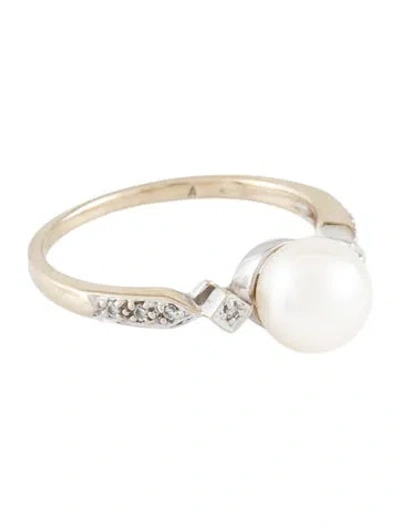 Pre-owned Ring 14k Pearl & Diamond  In Multi