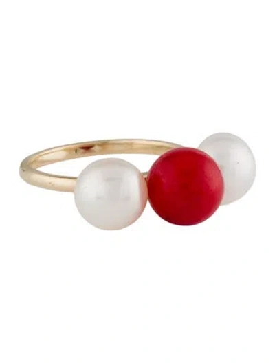 Pre-owned Ring 14k Pearl & Dyed Coral Cocktail  In Multi