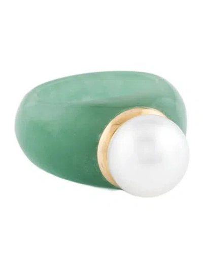 Pre-owned Ring 14k Pearl & Dyed Jadeite Cocktail  In Multi