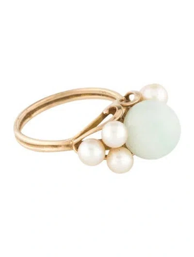 Pre-owned Ring 14k Pearl & Jadeite Cocktail  In Multi