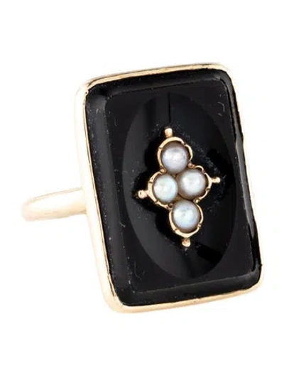 Pre-owned Ring 14k Pearl & Onyx Cocktail  In Multi