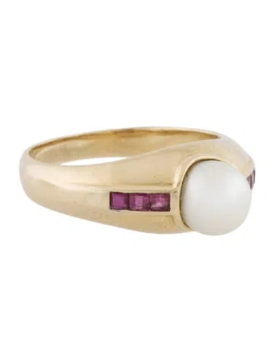 Pre-owned Ring 14k Pearl & Ruby Cocktail  In Multi