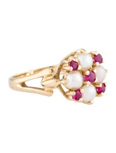 Pre-owned Ring 14k Pearl & Ruby Cocktail  In Multi