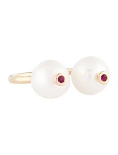 Pre-owned Ring 14k Pearl & Ruby Open Cocktail  In Multi