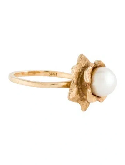 Pre-owned Ring 14k Pearl Flower Cocktail  In Multicolor