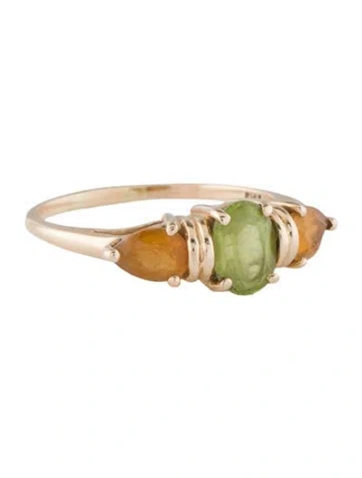 Pre-owned Ring 14k Peridot & Citrine Three-stone  In Multi