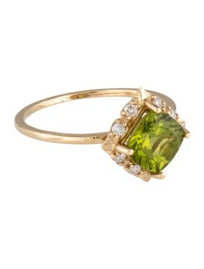 Pre-owned Ring 14k Peridot & Diamond Cocktail  In Multicolor