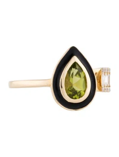 Pre-owned Ring 14k Peridot & Diamond  In Black