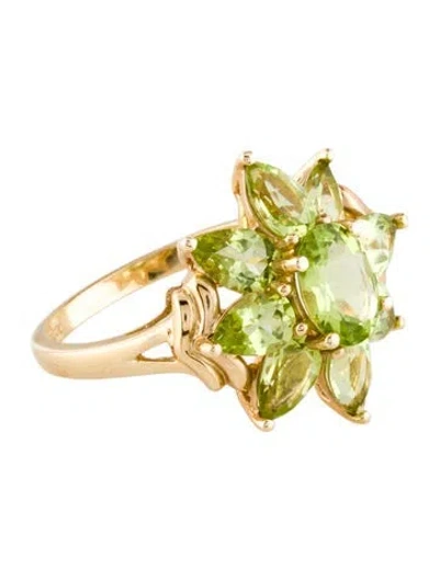 Pre-owned Ring 14k Peridot Flower Cocktail  In Multi