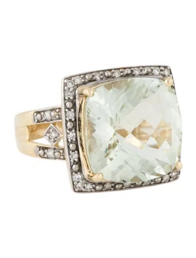 Pre-owned Ring 14k Prasiolite & Diamond Cocktail  In Multi
