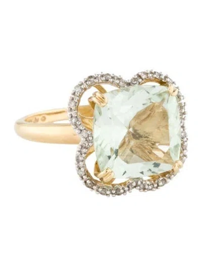 Pre-owned Ring 14k Prasiolite & Diamond Cocktail  In Multi