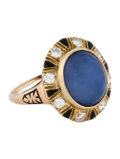 Pre-owned Ring 14k Quartz Doublet, Diamond & Resin Cocktail  In Multi