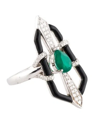 Pre-owned Ring 14k Quartz Doublet, Onyx & Diamond Cocktail  In Multi