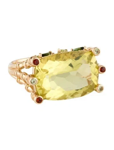 Pre-owned Ring 14k Quartz, Peridot & Garnet Cocktail  In Multi