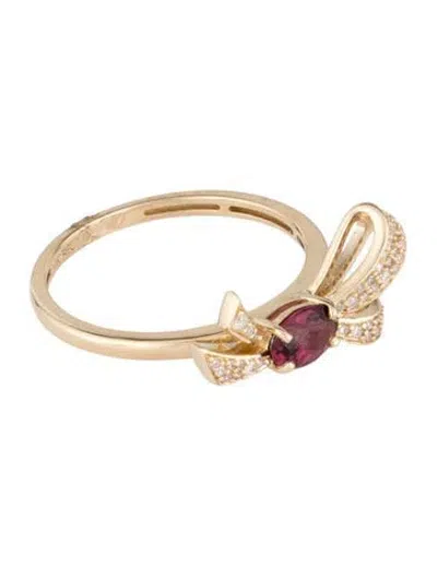 Pre-owned Ring 14k Rhodolite & Diamond Bow  In Multicolor