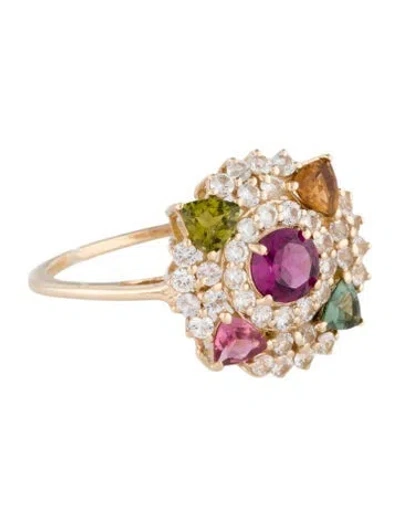 Pre-owned Ring 14k Rhodolite, Tourmaline & Sapphire Cocktail  In Multi