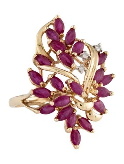 Pre-owned Ring 14k Ruby & Diamond Cluster Cocktail  In Multicolor