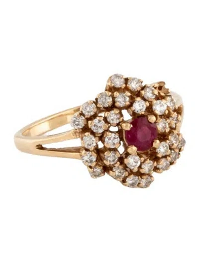 Pre-owned Ring 14k Ruby & Diamond Cluster  In Multi