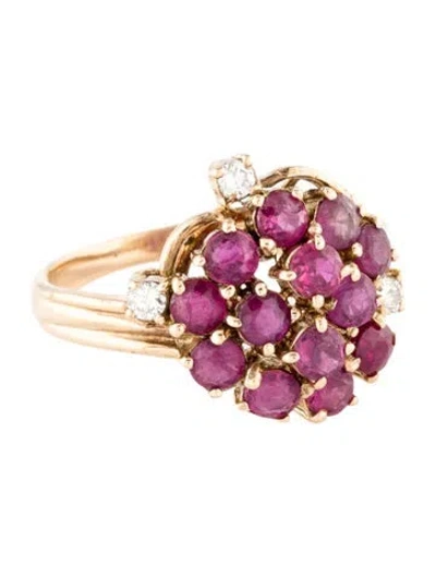 Pre-owned Ring 14k Ruby & Diamond Cocktail  In Multi