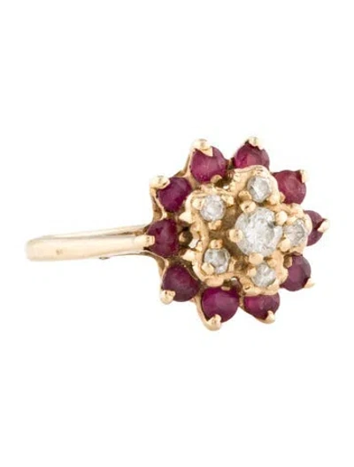 Pre-owned Ring 14k Ruby & Diamond Cocktail  In Multi