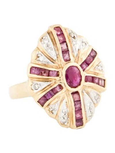 Pre-owned Ring 14k Ruby & Diamond Cocktail  In Multi