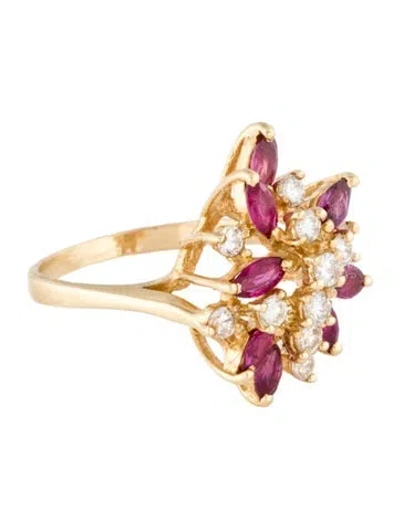 Pre-owned Ring 14k Ruby & Diamond Cocktail  In Multi