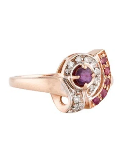 Pre-owned Ring 14k Ruby & Diamond Cocktail  In Multi
