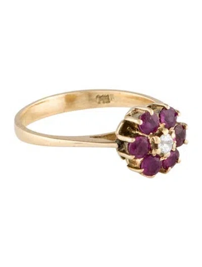 Pre-owned Ring 14k Ruby & Diamond Cocktail  In Multi