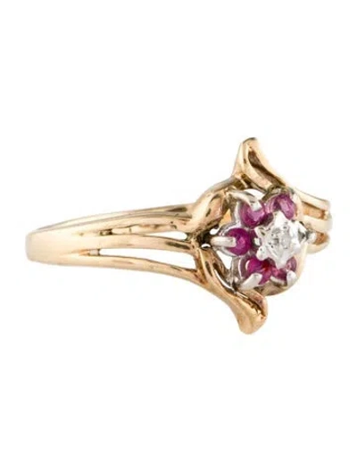 Pre-owned Ring 14k Ruby & Diamond Cocktail  In Multi