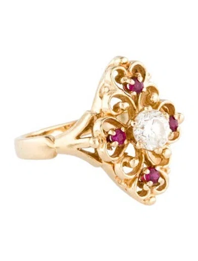 Pre-owned Ring 14k Ruby & Diamond Cocktail  In Multi