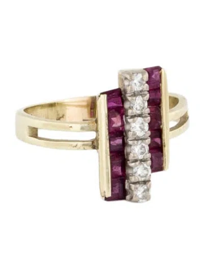 Pre-owned Ring 14k Ruby & Diamond Cocktail  In Multi