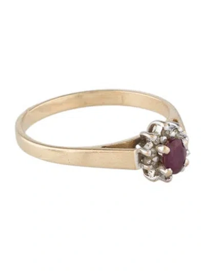 Pre-owned Ring 14k Ruby & Diamond Cocktail  In Red