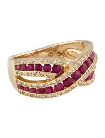 Pre-owned Ring 14k Ruby & Diamond Crossover Band In Multi