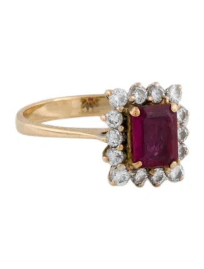 Pre-owned Ring 14k Ruby & Diamond Halo Cocktail In Multi