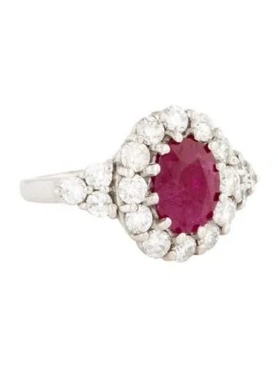 Pre-owned Ring 14k Ruby & Diamond Halo Cocktail  In Multi