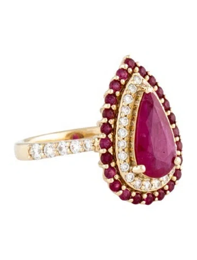 Pre-owned Ring 14k Ruby & Diamond Halo Cocktail  In Multicolor